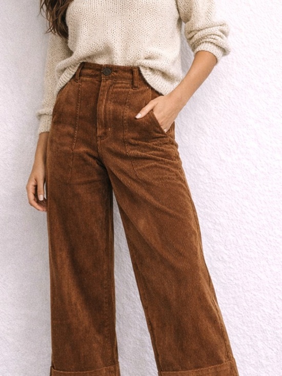 Line & Dot Pants - Line + Dot Brown Corduroy Wide Leg Pants High Rise Cropped Vintage Style size M